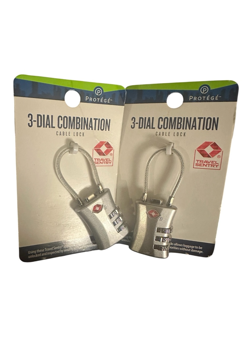 Entry Silver 3-Dial Combination Cable Lock Set - Pack of 2
